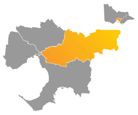 Map of Victoria highlighting the Eastern suburbs of greater Melbourne