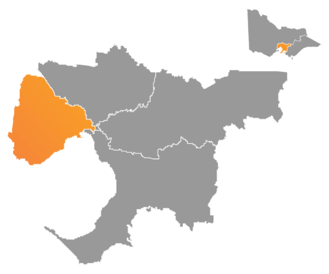 Map of Victoria highlighting the Western suburbs of greater Melbourne